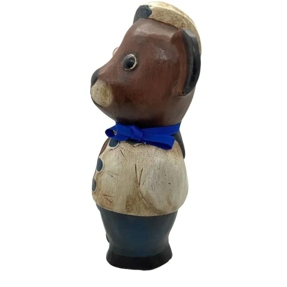 Sailor Bear Wooden Charming Little Fellow Primitive Carved Bear Figurine Retro